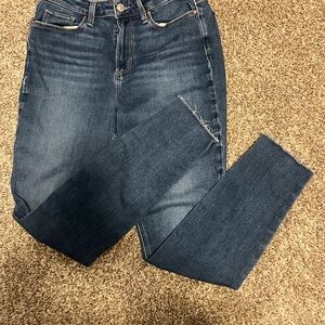 PAIGE Dark Blue Skinny Jeans with Distressed Knee